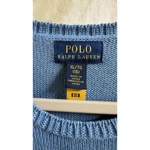 Polo Ralph Lauren Girls XL 16 Long Sleeve Blue Floral Sweater Dress - Picture 3 of 7